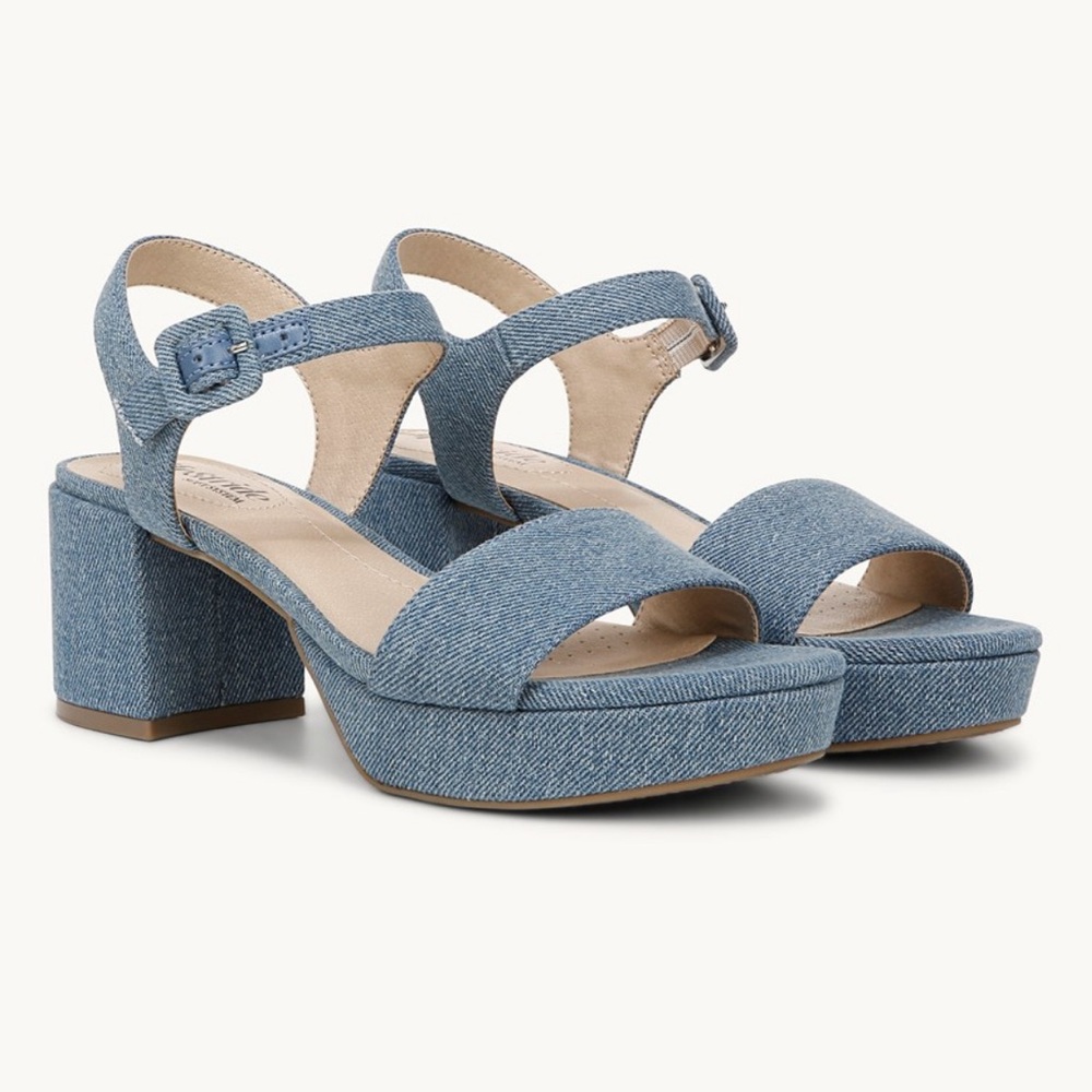 Lifestride Blue Denim Block Sandals Size 10 W